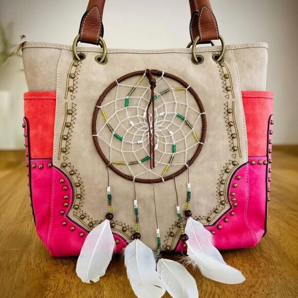 Boho Dreamcatcher Handbag Rustic Western Studded Shoulder Purse Bag - Picture 2 of 15